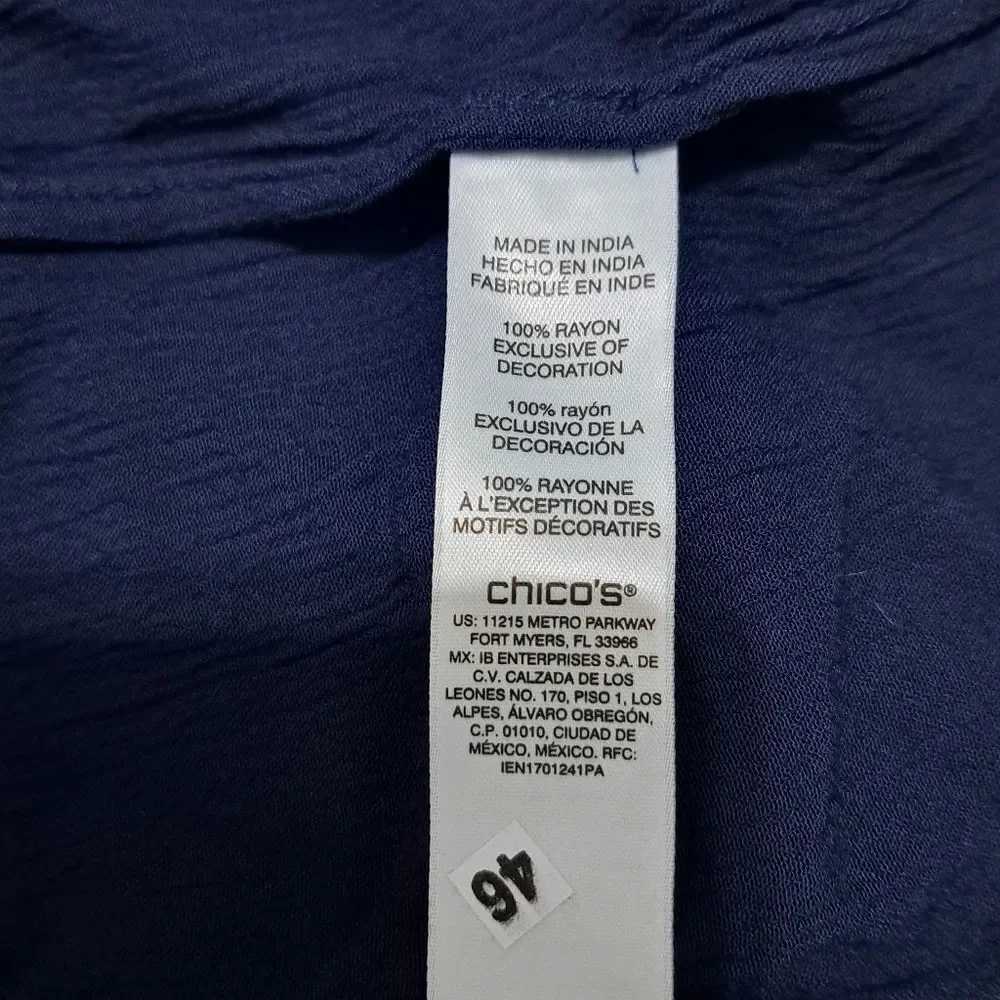 Chico's Floral Embroidery Pattern Crinkle Open Front Cardi Jacket Midnight Sz 2